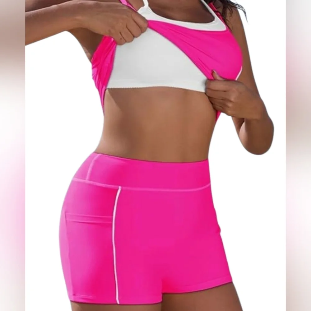 Pink Queen High Waisted Sporty Two Piece Swimsuit With Pockets Size Medium